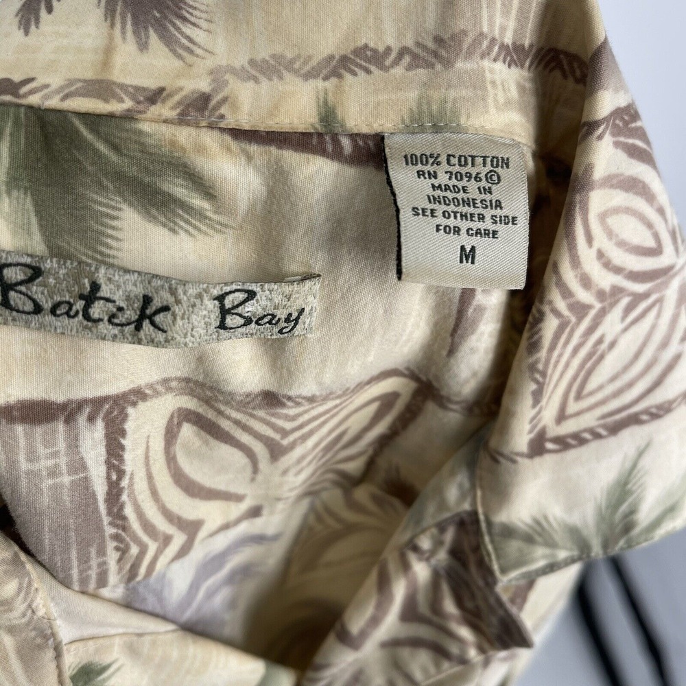 Batik Bay Mens Medium Cotton Aloha Shirt Palm Tree Tropical Geometric Tan Brown - Picture 4 of 4